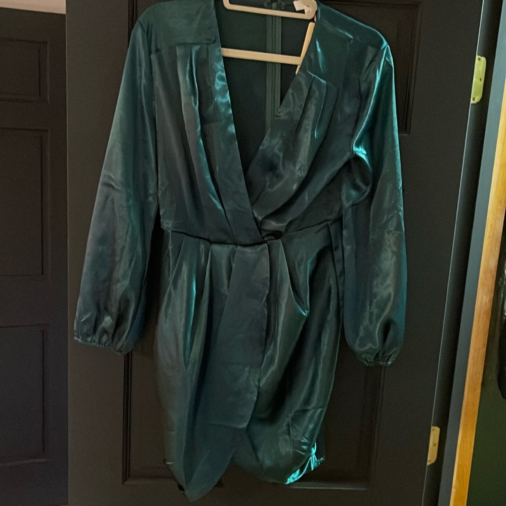Green satin dress